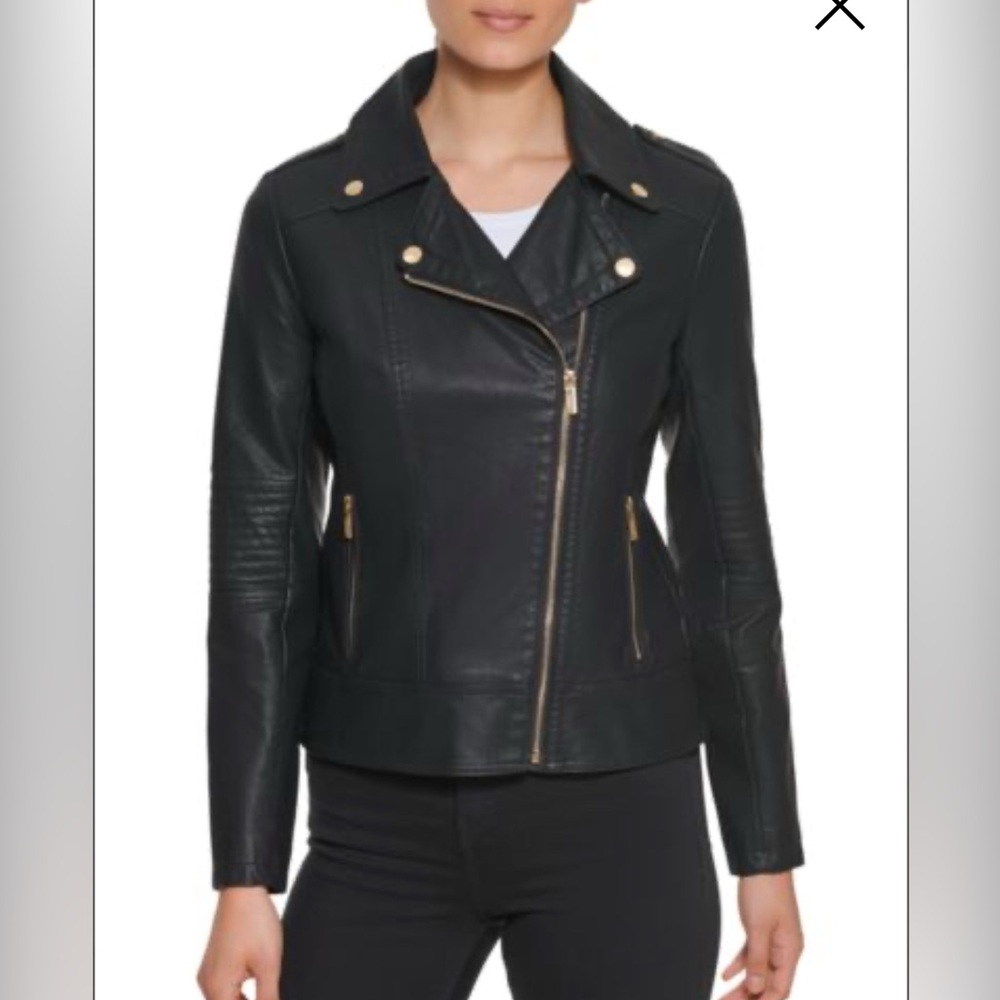 Guess Faux Leather Asymmetrical Moto Jacket, Small - Picture 2 of 13